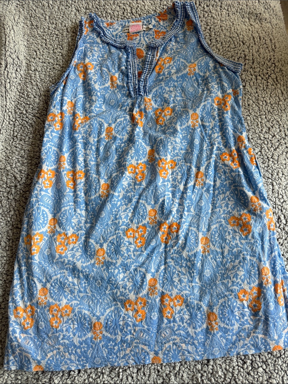 Sleeveless Blue & Orange Floral Tank Dress